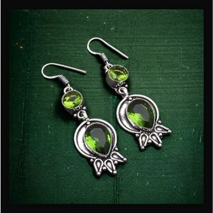 Peridot Handcrafted Drop Dangle Hook Style Earrings 2.32" Long Made In India NWT
